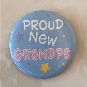 Vintage 80s Proud New Grandpa Pinback Button - Blue